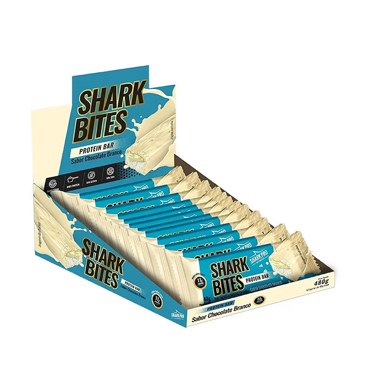 Shark Bites - 12 Unidades 40g Chocolate Branco - Shark Pro