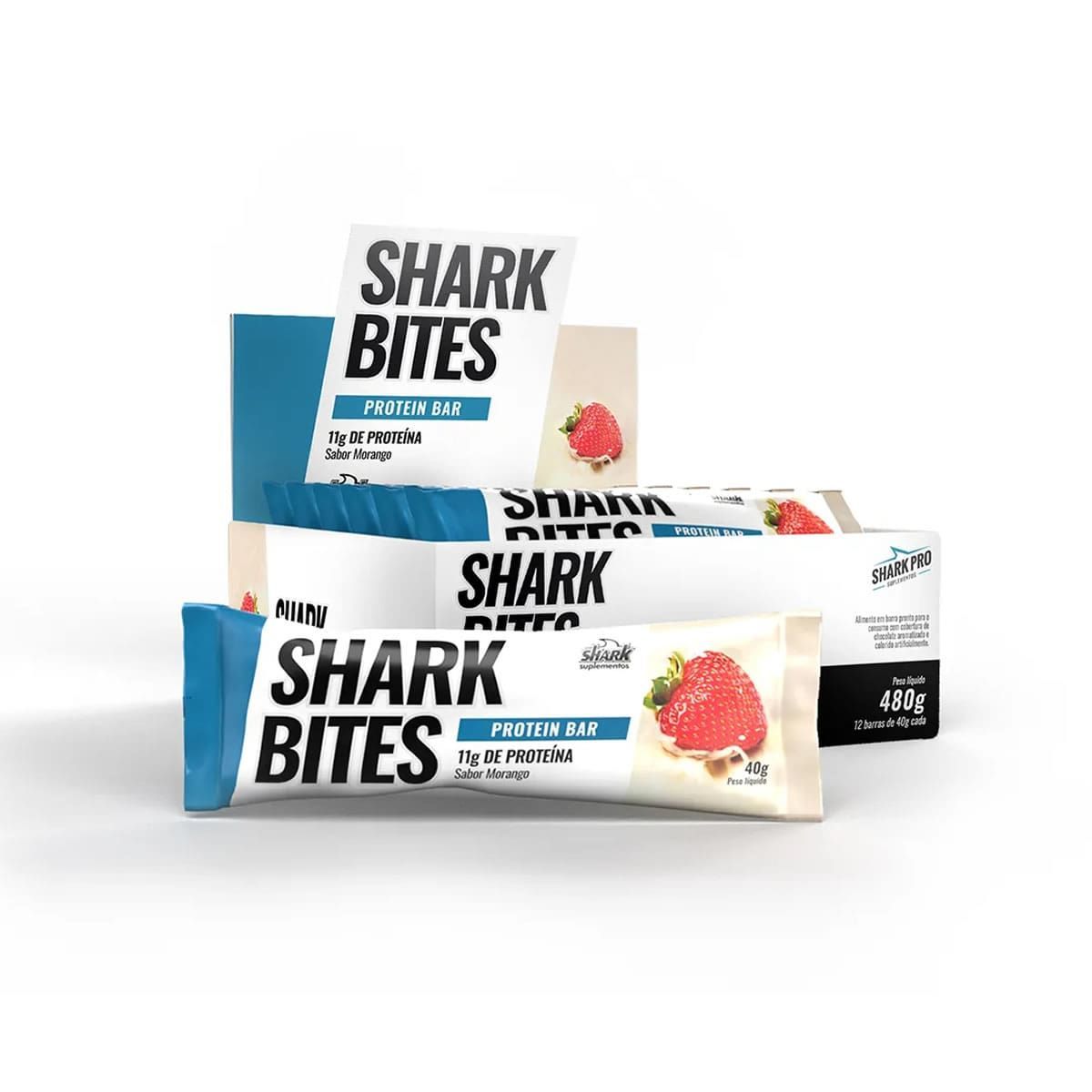 Shark Bites - 12 Unidades 40g Morango - Shark Pro