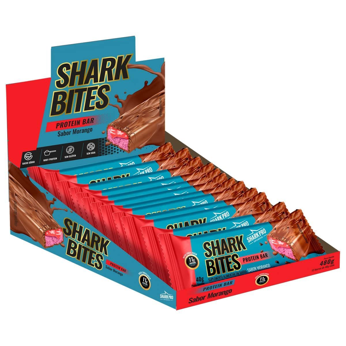 Shark Bites - 12 Unidades 40g Morango - Shark Pro*** Data Venc. 01/10/2024