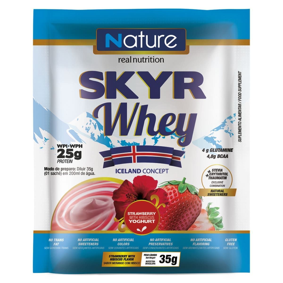 Skyr Whey - 1 Sach� de 35g Morango com Hibisco - Nature