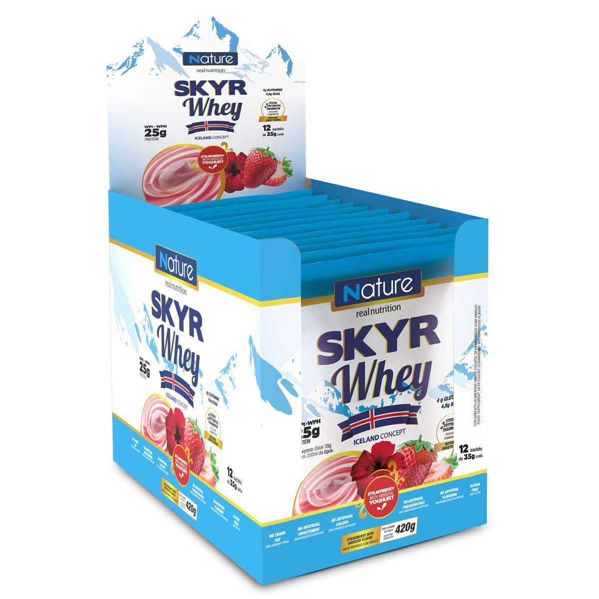 Skyr Whey - 12 Sach�s de 35g Morango com Hibisco - Nature