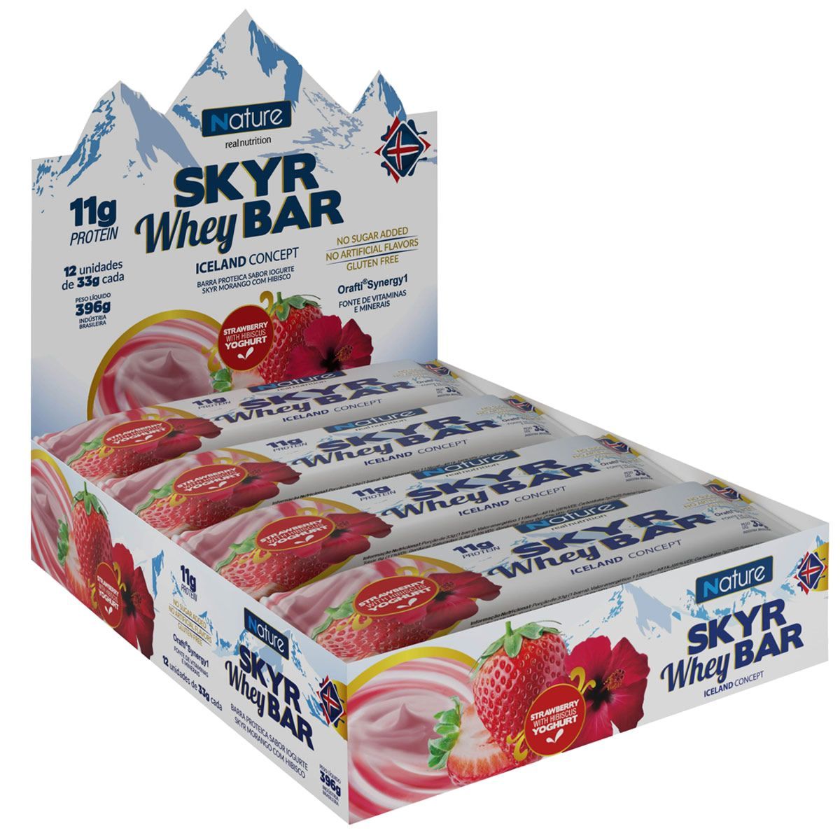 Skyr Whey Bar - 12 unidades 33g Strawberry Whith Hibiscus Yoghurt - Nature*** Data Venc. 30/08/2020