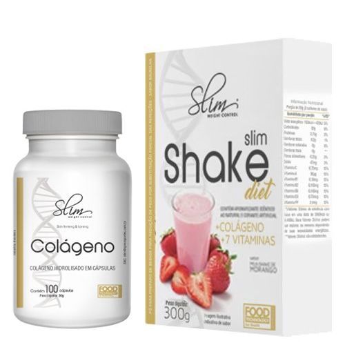 Slim Shake Diet - 300g Morango + Col�geno - 100 C�psulas - Slim Weight Control
