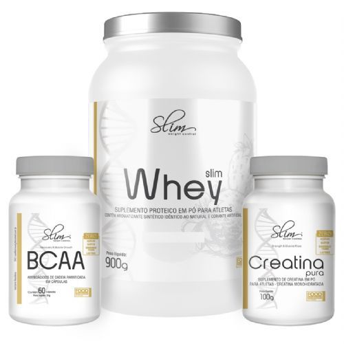 Slim Whey 900g Chocolate + Creatina Pura 100g + BCAA 60 C�psulas - Slim Weight Control