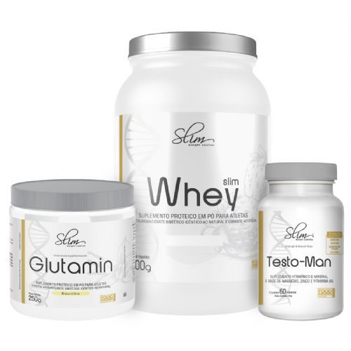 Slim Whey 900g Chocolate + Glutamin 250g Baunilha + Testo Man 60 C�psulas - Slim Weight Control