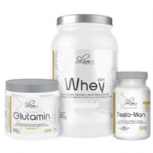 Slim Whey 900g Morango + Glutamin 250g Baunilha + Testo Man 60 C�psulas - Slim Weight Control