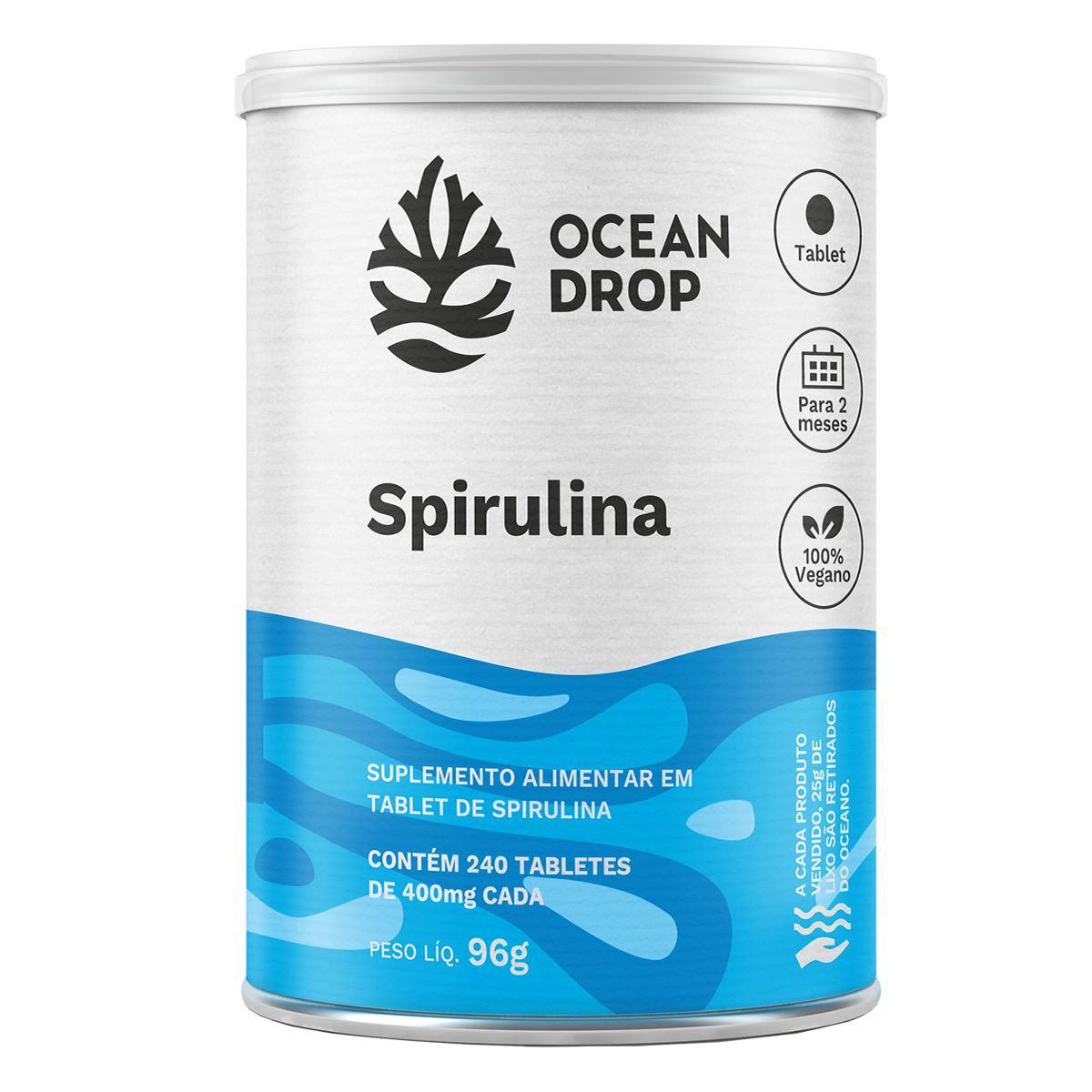 Spirulina - 240 Tabletes - Ocean Drop*** Data Venc. 24/07/2025
