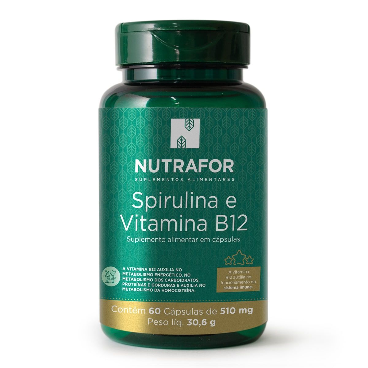 Spirulina + Vitamina B12 - 60 C�psulas - Nutrafor