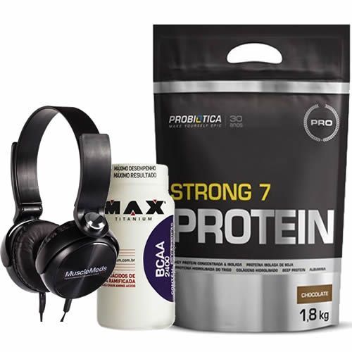 Strong 7 Protein 1800g Chocolate + BCAA 60 C�psulas + Fone de Ouvido Preto - MuscleMeds