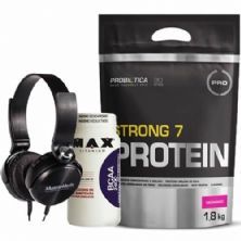 Strong 7 Protein 1800g Morango + BCAA 60 C�psulas + Fone de Ouvido Preto - MuscleMeds