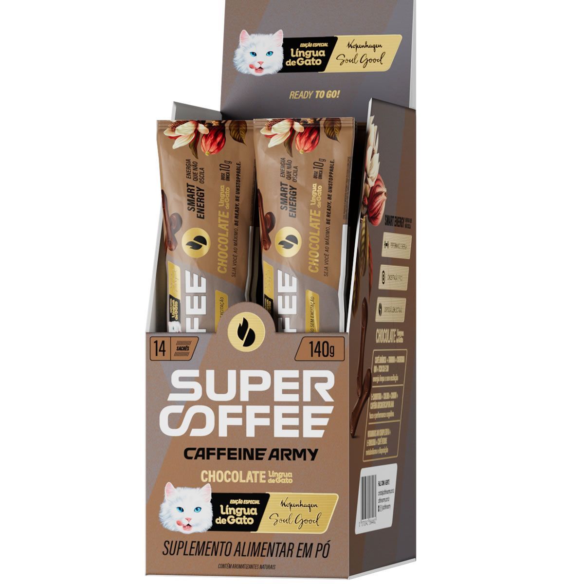 SuperCoffee To Go - 14 Sach�s de 10g L�ngua de Gato - Caffeine Army