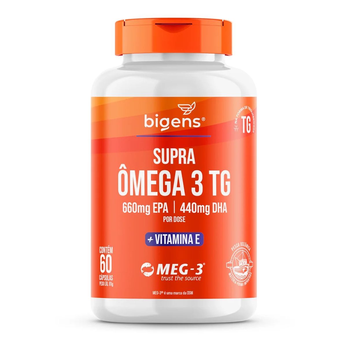 Supra �mega 3 TG + Vitamina E - 60 C�psulas - Bigens