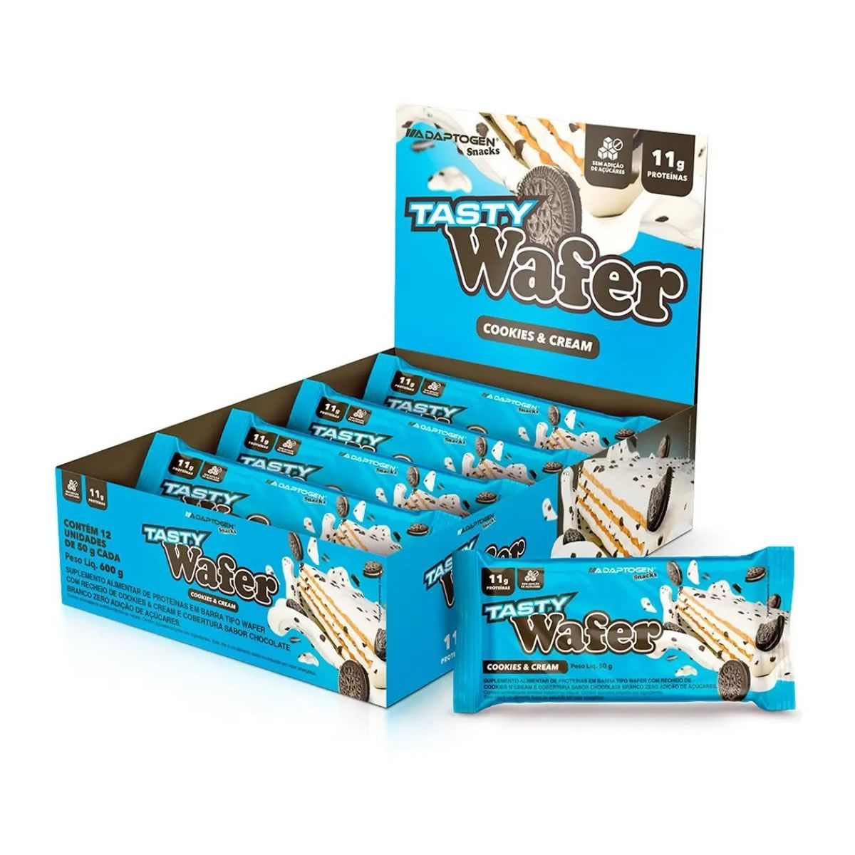 Tasty Wafer - 12 Unidades 50g Cookies & Cream - Adaptogen