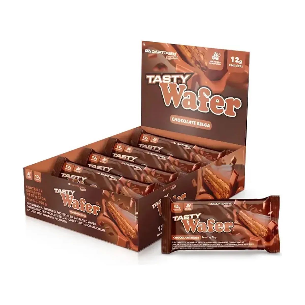 Tasty Wafer - 12 Unidades 50g Chocolate Belga - Adaptogen
