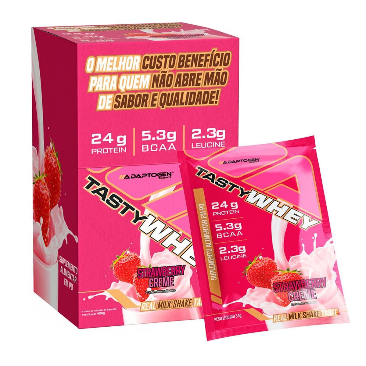 Tasty Whey 3W - 12 Sach�s 34g Strawberry Creme - Adaptogen
