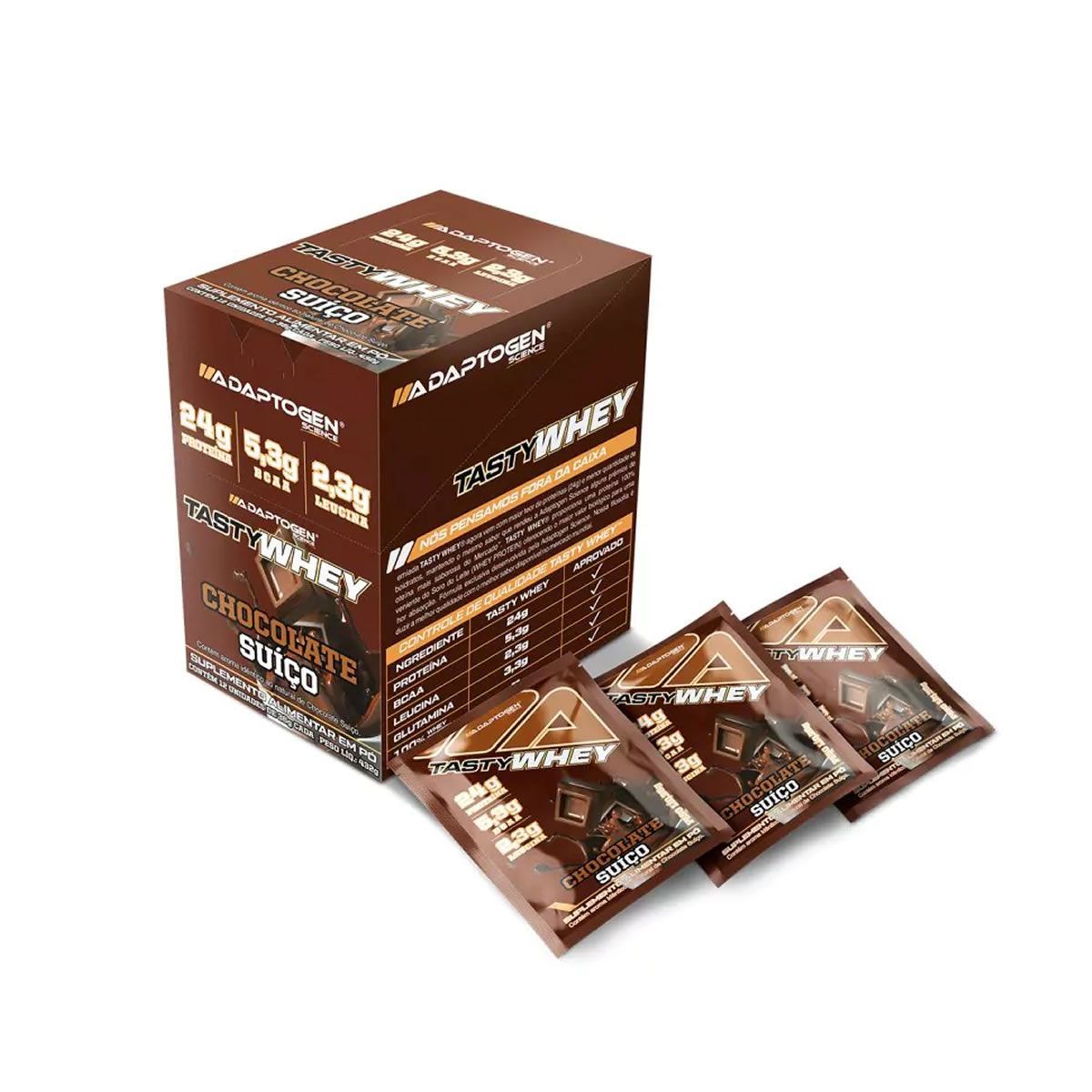Tasty Whey 3W - 12 Sach�s 36g Chocolate Sui�o - Adaptogen
