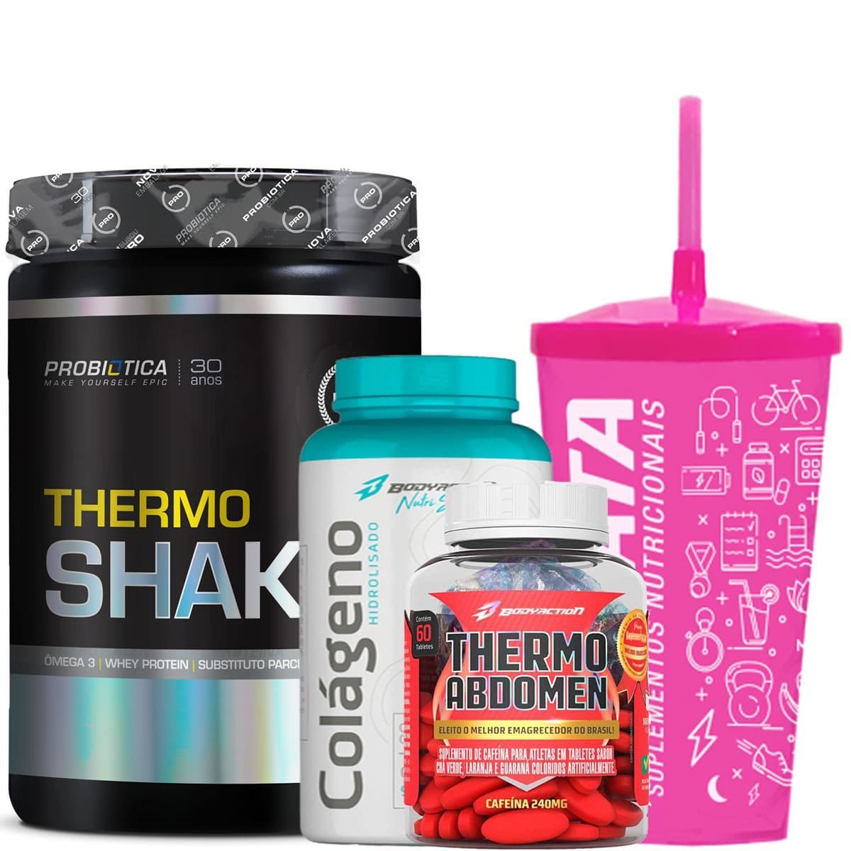 Thermo Shake Diet - 400g Baunilha + Col�geno 90 C�psulas + Thermo 60 Tabletes + Copo Pink - Nutrata