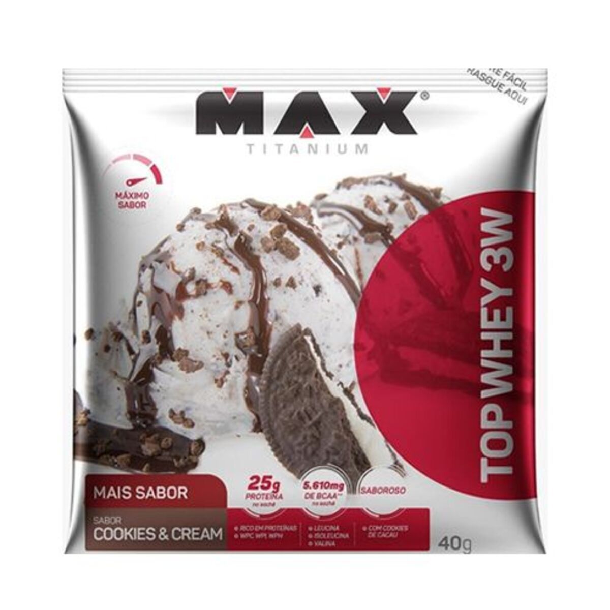 Top Whey 3W - 10 Sach�s 40g Cookies & Cream - Max Titanium