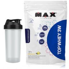 Top Whey 3W 1800g Baunilha + Coqueteleira 600ml Preta - Max Titanium