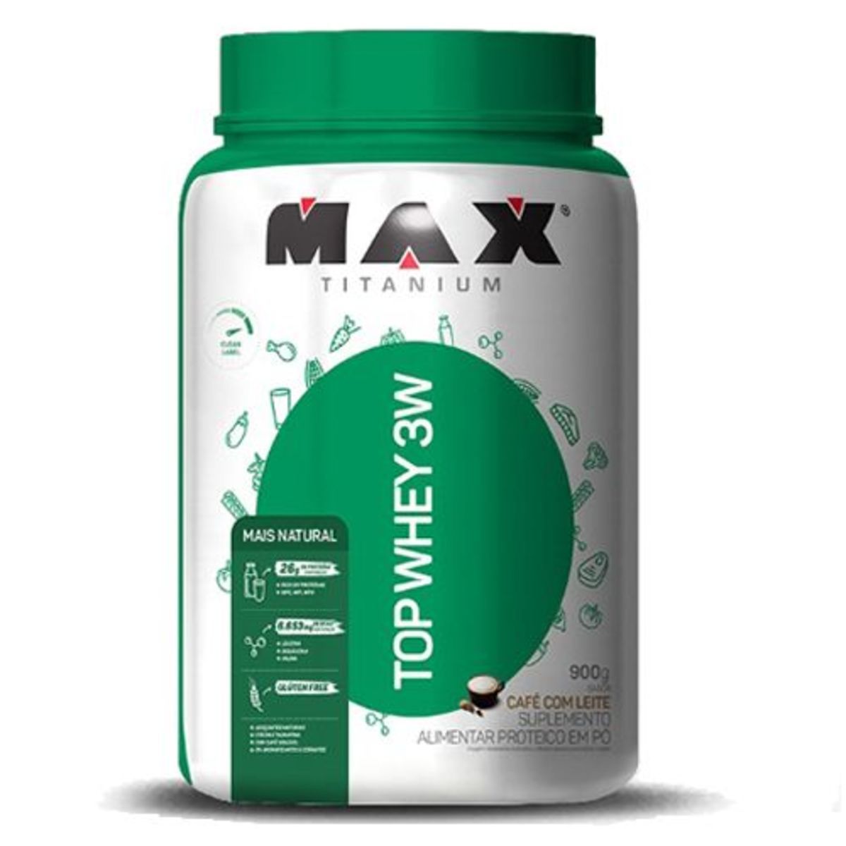 Top Whey 3W Mais Natural - 900g Caf� com Leite - Max Titanium*** Data Venc. 16/09/2020