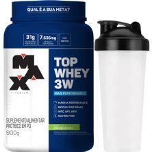 Top Whey 3W 900g Fresh Lemon + Coqueteleira 600ml Preta - Max Titanium