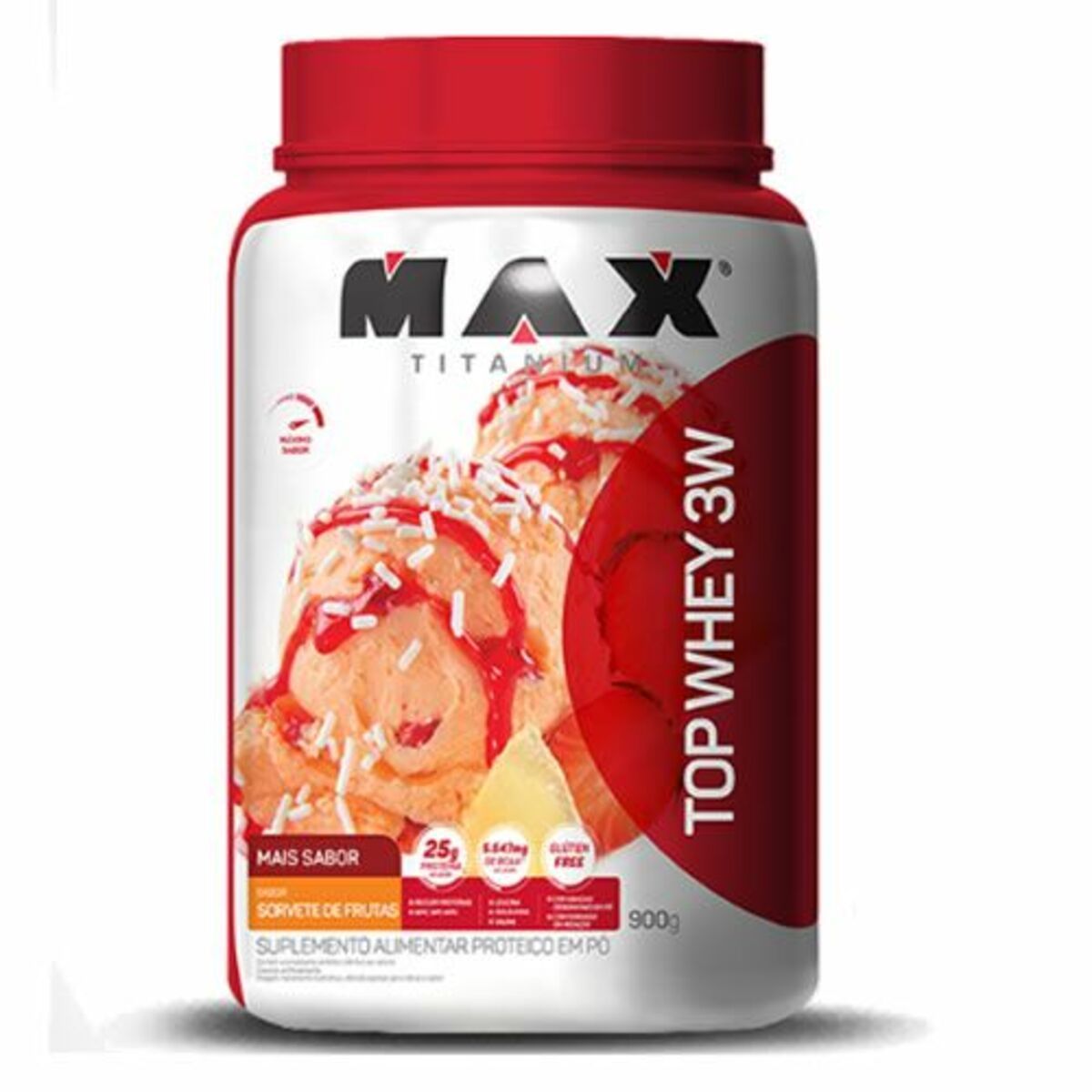 Top Whey 3W Mais Sabor - 900g Sorvete de Frutas - Max Titanium*** Data Venc. 28/12/2020