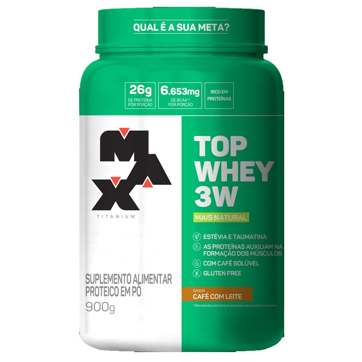 Top Whey 3W Mais Natural - 900g Caf� com Leite - Max Titanium*** Data Venc. 18/5/23