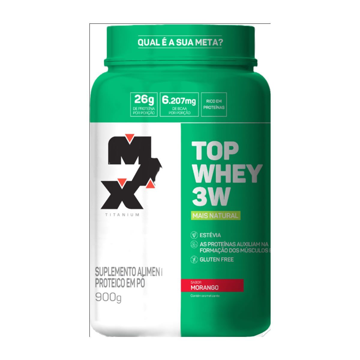 Top Whey 3W Mais Natural - 900g Morango - Max Titanium