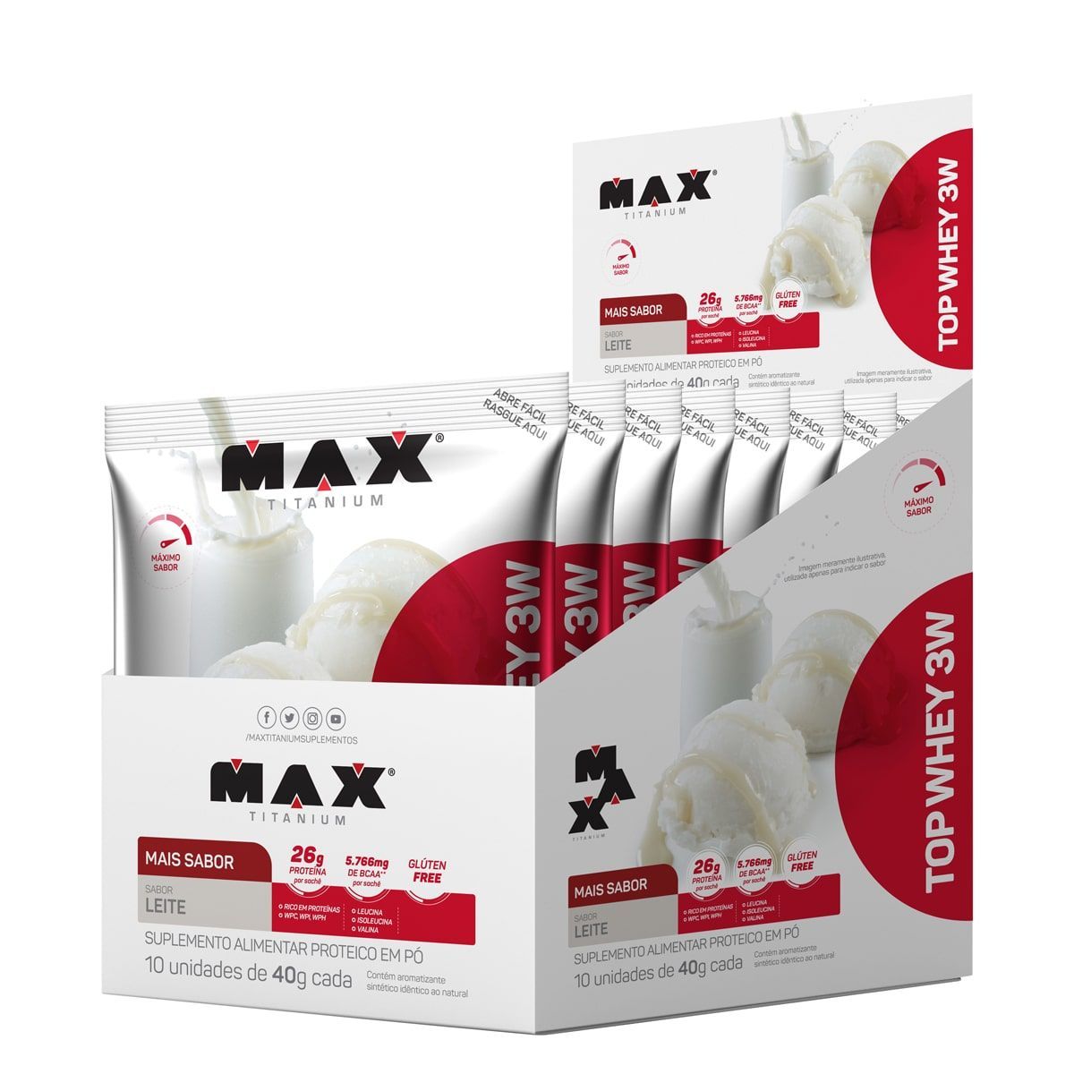Top Whey 3w Mais Sabor - 10 Sach�s 40g Sabor Leite - Max Titanium