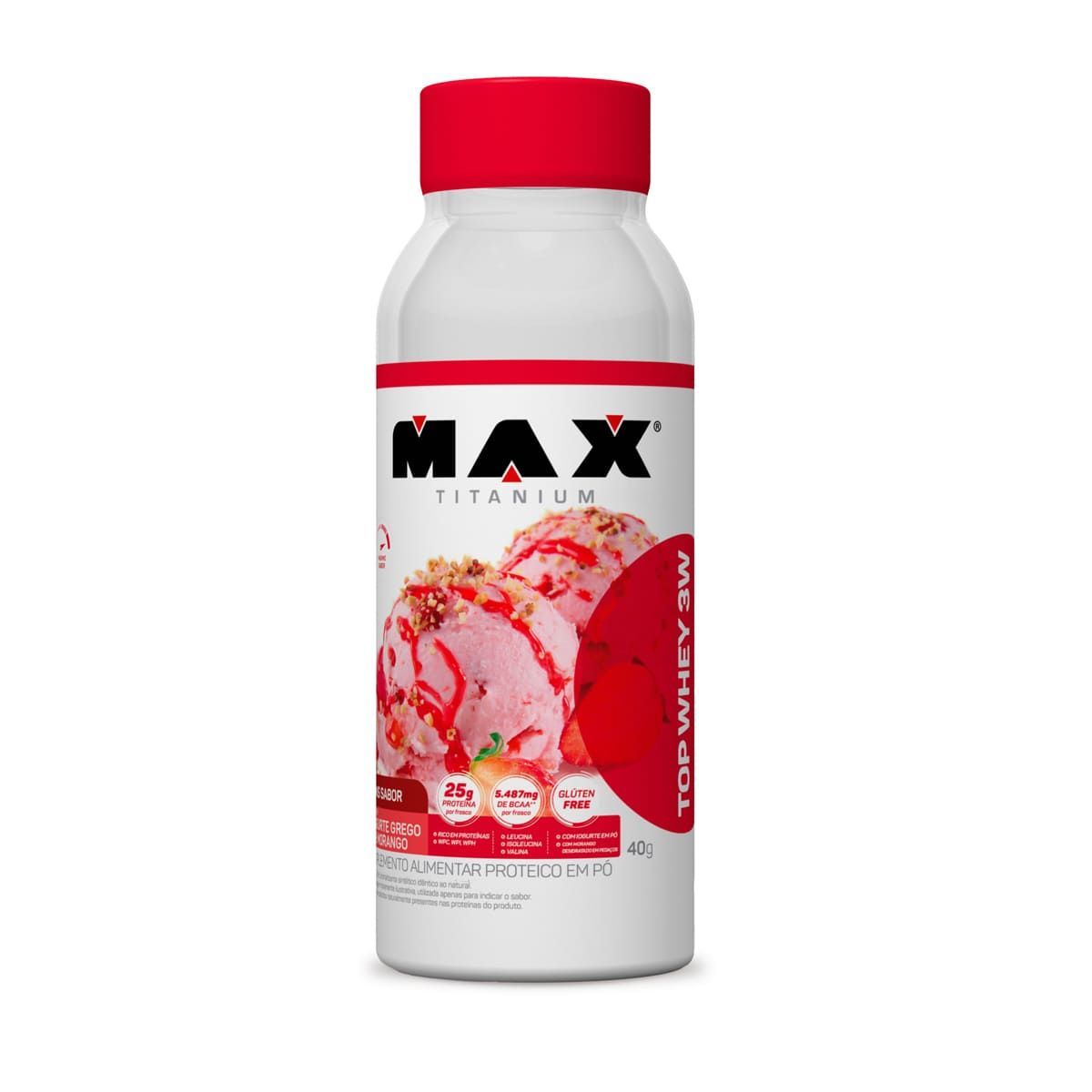 Top Whey 3w Mais Sabor - 40g Iogurte Grego de Morango  - Max Titanium