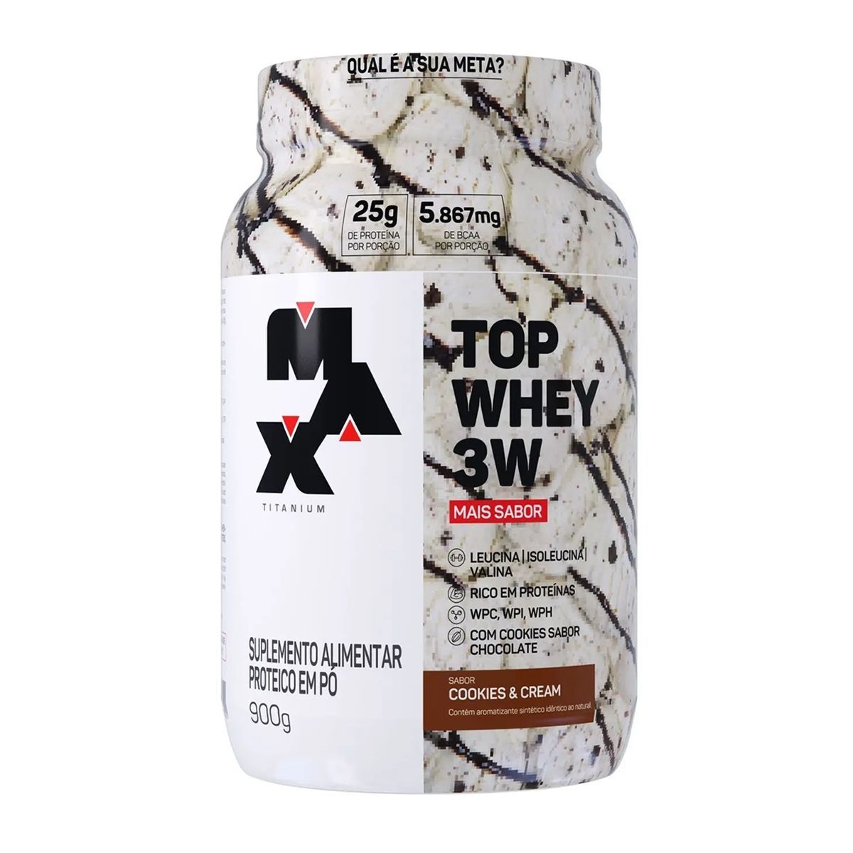 Top Whey 3W Mais Sabor - 900g Cookies & Cream - Max Titanium