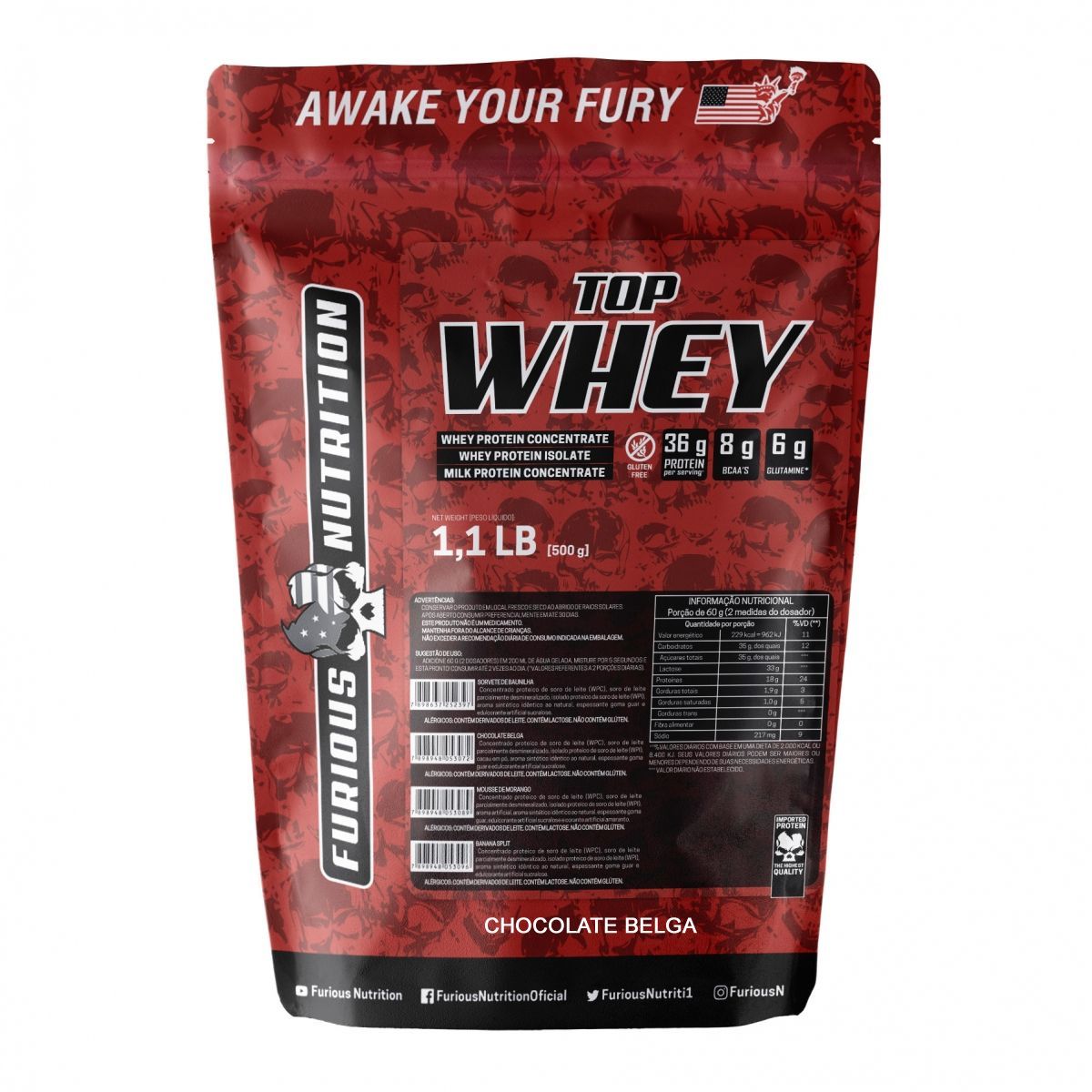 Top Whey - 500g Refil Chocolate Belga - Furious Nutrition*** Data Venc. 08/09/2024