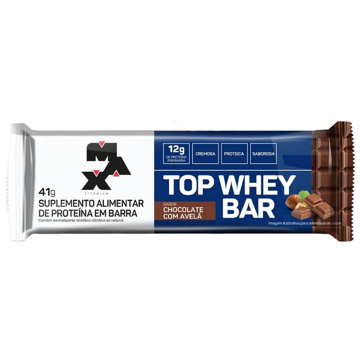Top Whey Bar - 1 Unidade de 41g Chocolate com Avel� - Max Titanium*** Data Venc. 22/01/2025