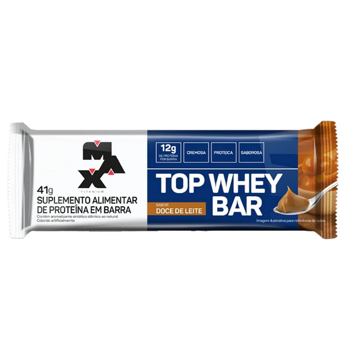 Top Whey Bar - 1 Unidade de 41g Doce de Leite - Max Titanium*** Data Venc. 28/11/2024