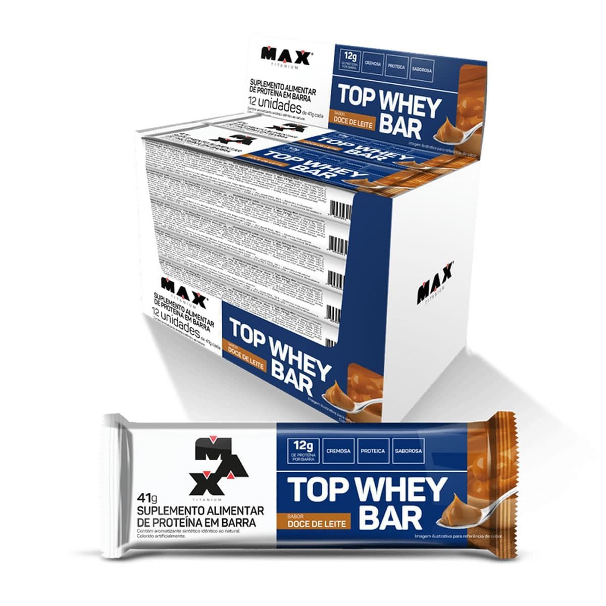 Top Whey Bar - 12 Unidades de 41g Doce de Leite - Max Titanium*** Data Venc. 28/11/2024