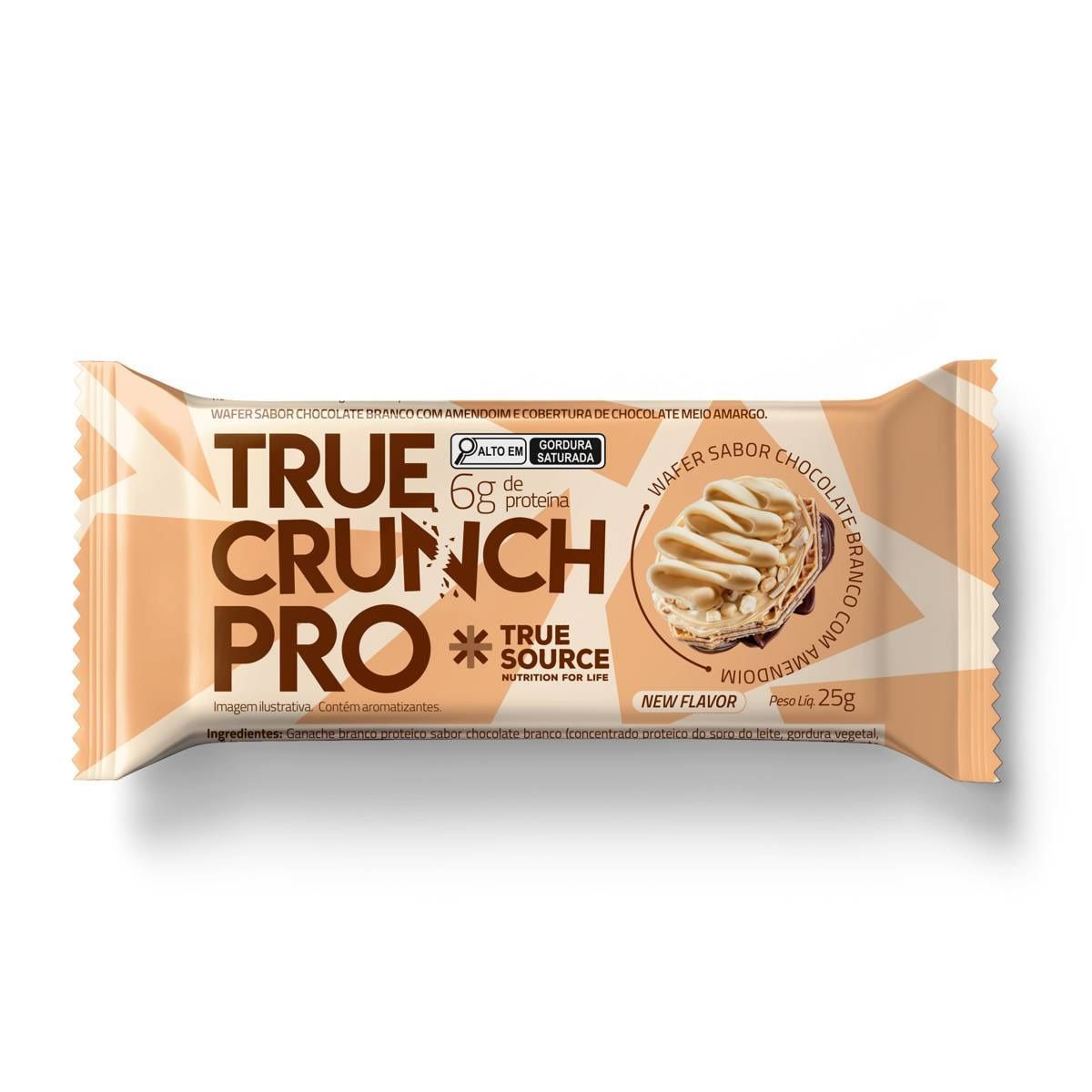 Wafer True Crunch Pro - 1 Unidade de 25g Chocolate Branco Com Amendoim - True Source*** Data Venc. 30/07/2025