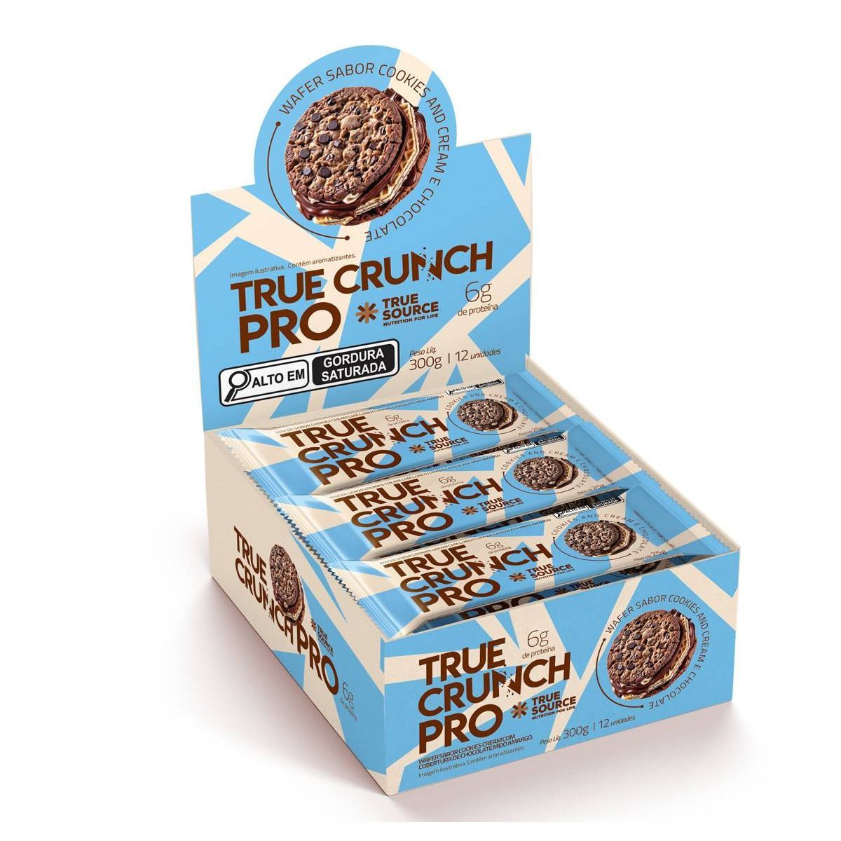 Wafer True Crunch Pro - 12 Unidades de 25g Cookies And Cream E Chocolate - True Source*** Data Venc. 21/01/2026