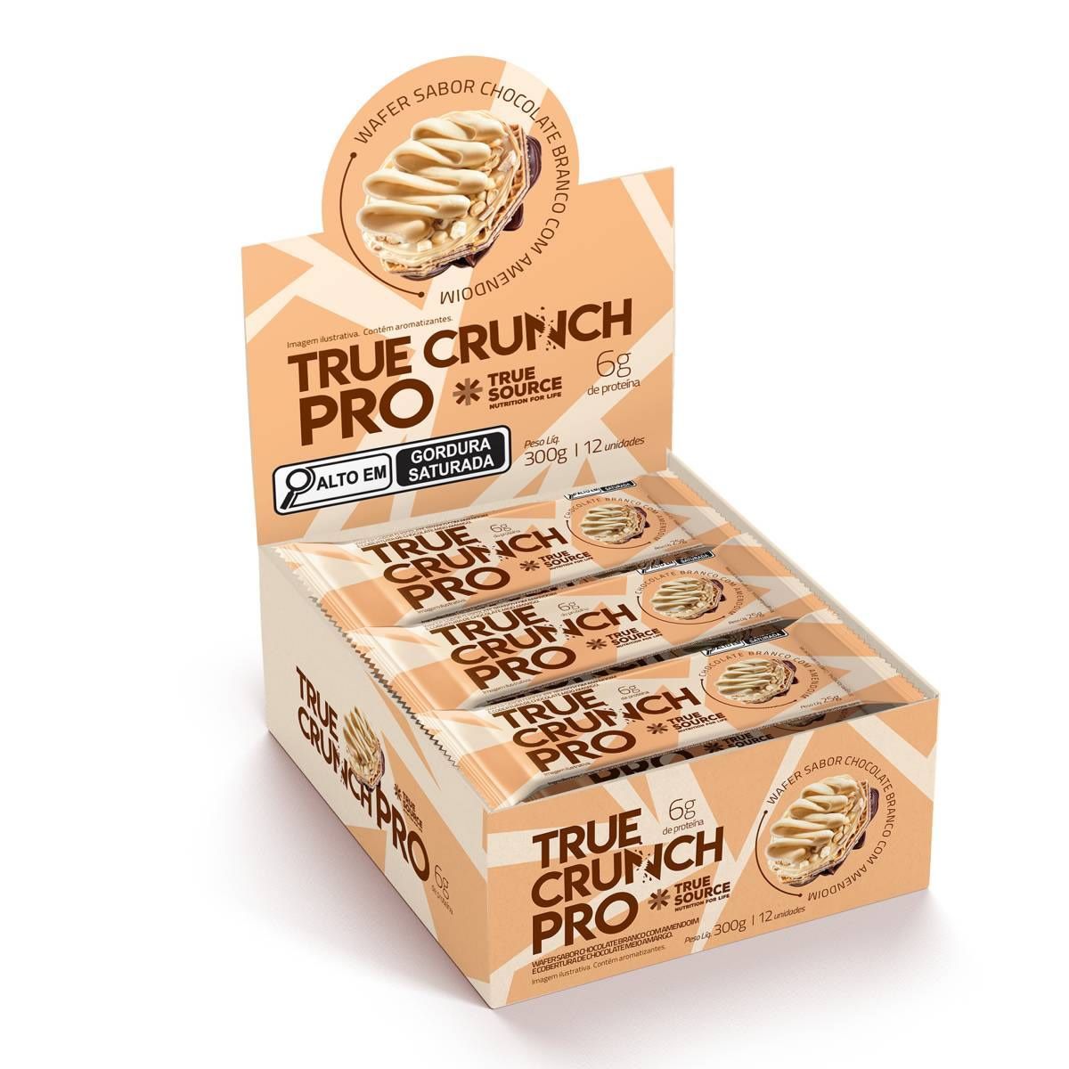 Wafer True Crunch Pro - Caixa com 12 Unidades de 25g Chocolate Branco Com Amendoim - True Source