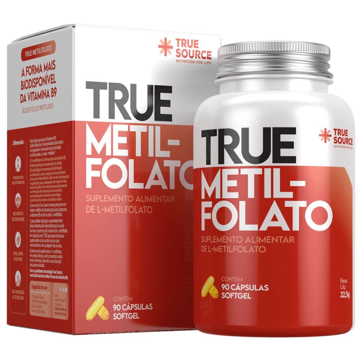 True Metilfolato - 90 C�psulas - True Source