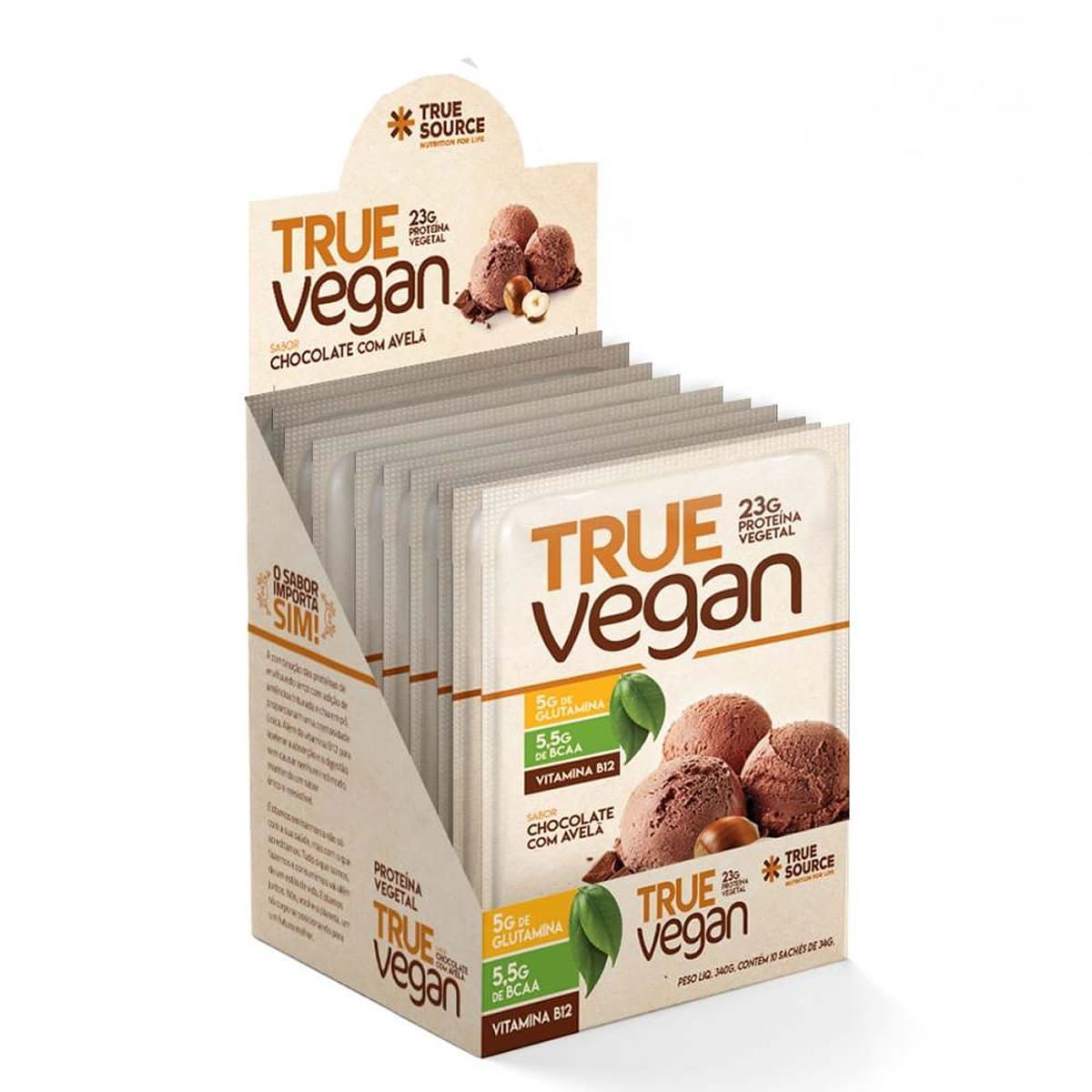 True Vegan Prote�na Vegetal - 10 Sach� 34g Chocolate com Avel� - True Source