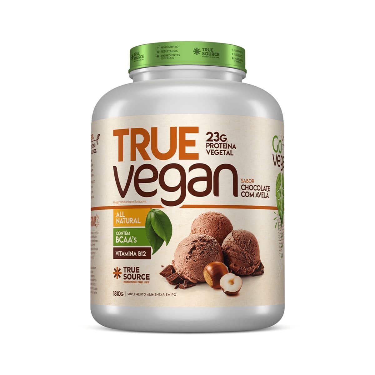 True Vegan Prote�na Vegetal - 1810g Chocolate com Avel� - True Source*** EMBALAGEM AMASSADA *** Data Venc. 30/04/2027