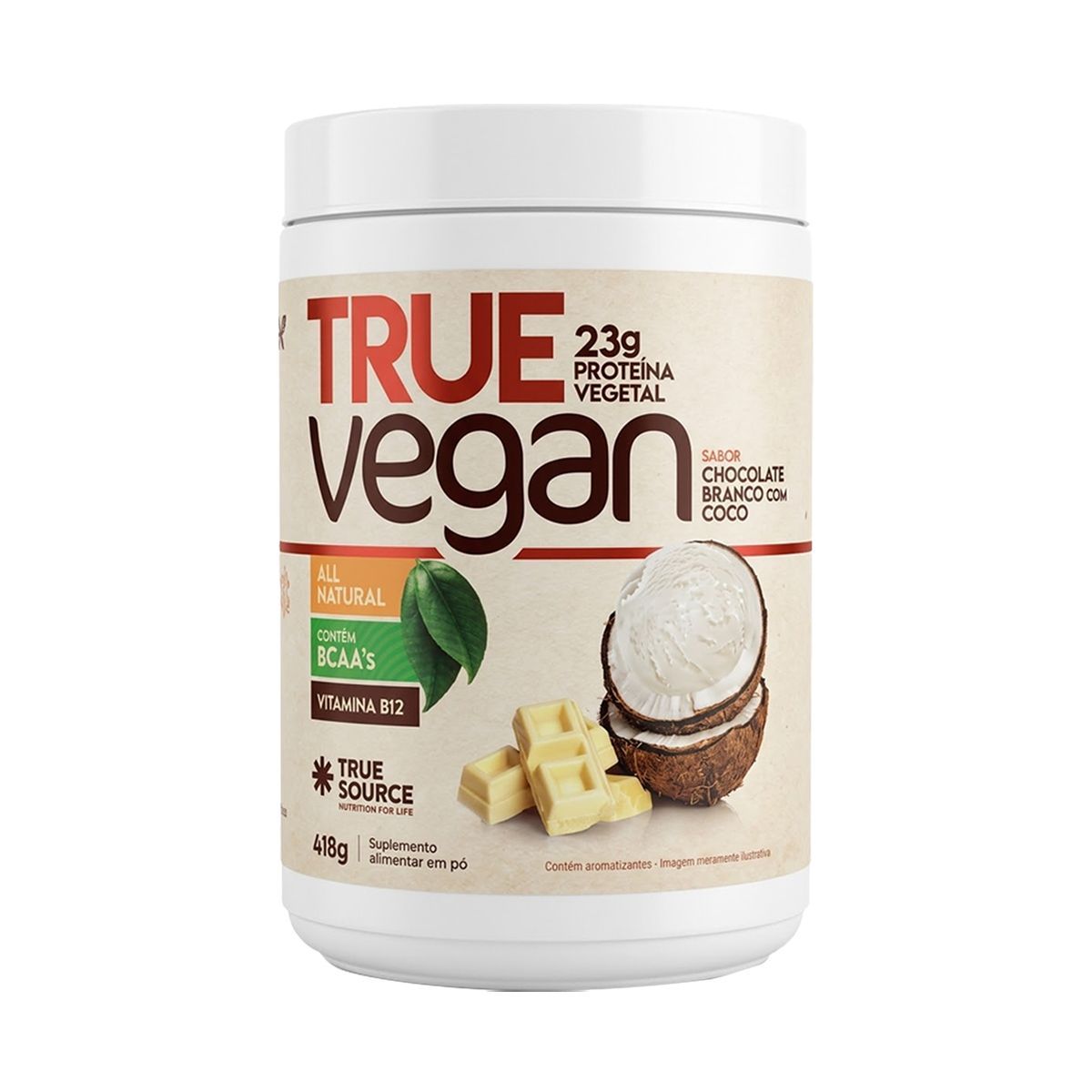 True Vegan Prote�na Vegetal - 418g Chocolate Branco com Coco - True Source