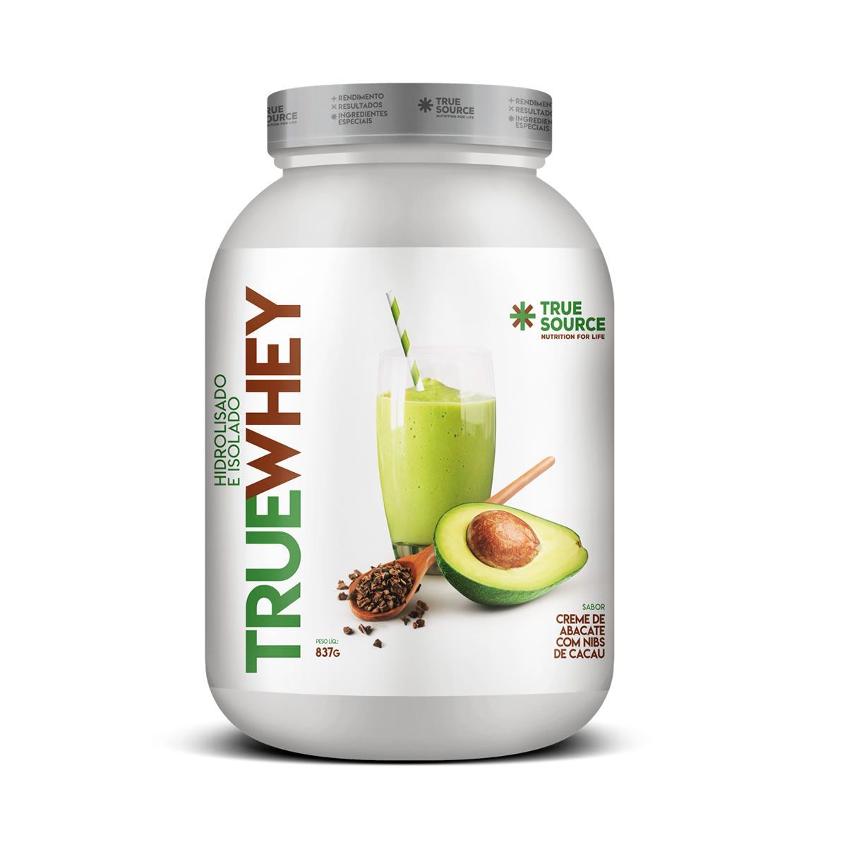 True Whey Protein Hidrolisado e Isolado - 837g Creme de Abacate Com Nibs de Cacau - True Source*** Data Venc. 30/12/2022
