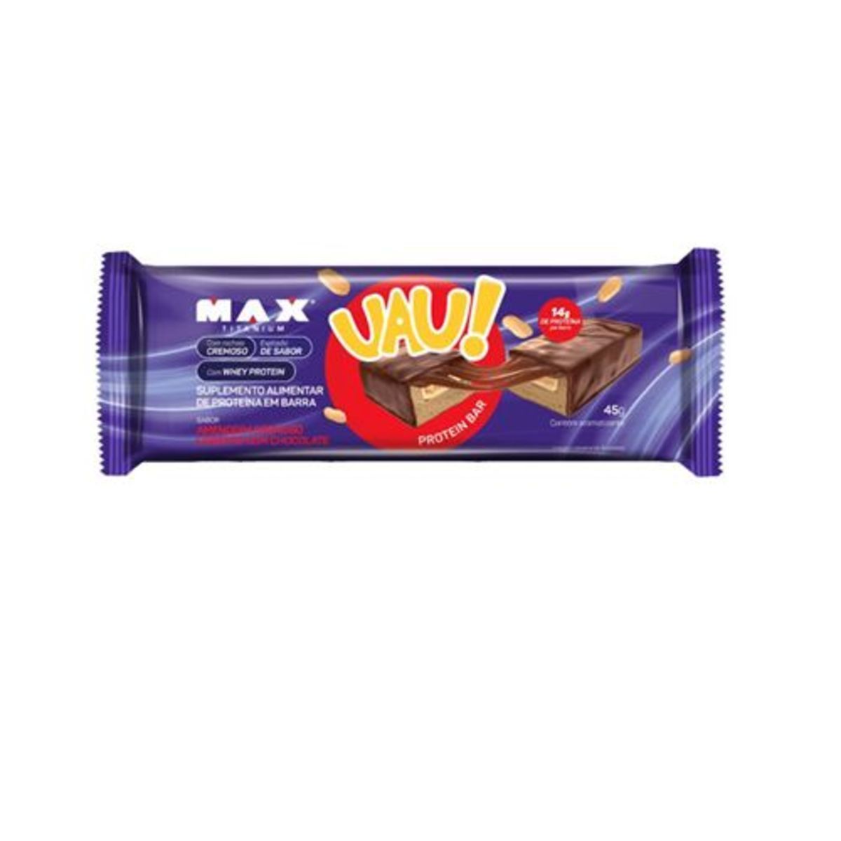 Uau Protein Bar - 1 Unidade 45g Amendoim Cremoso Coberto com Chocolate - Max Titanium*** Data Venc. 07/08/2020