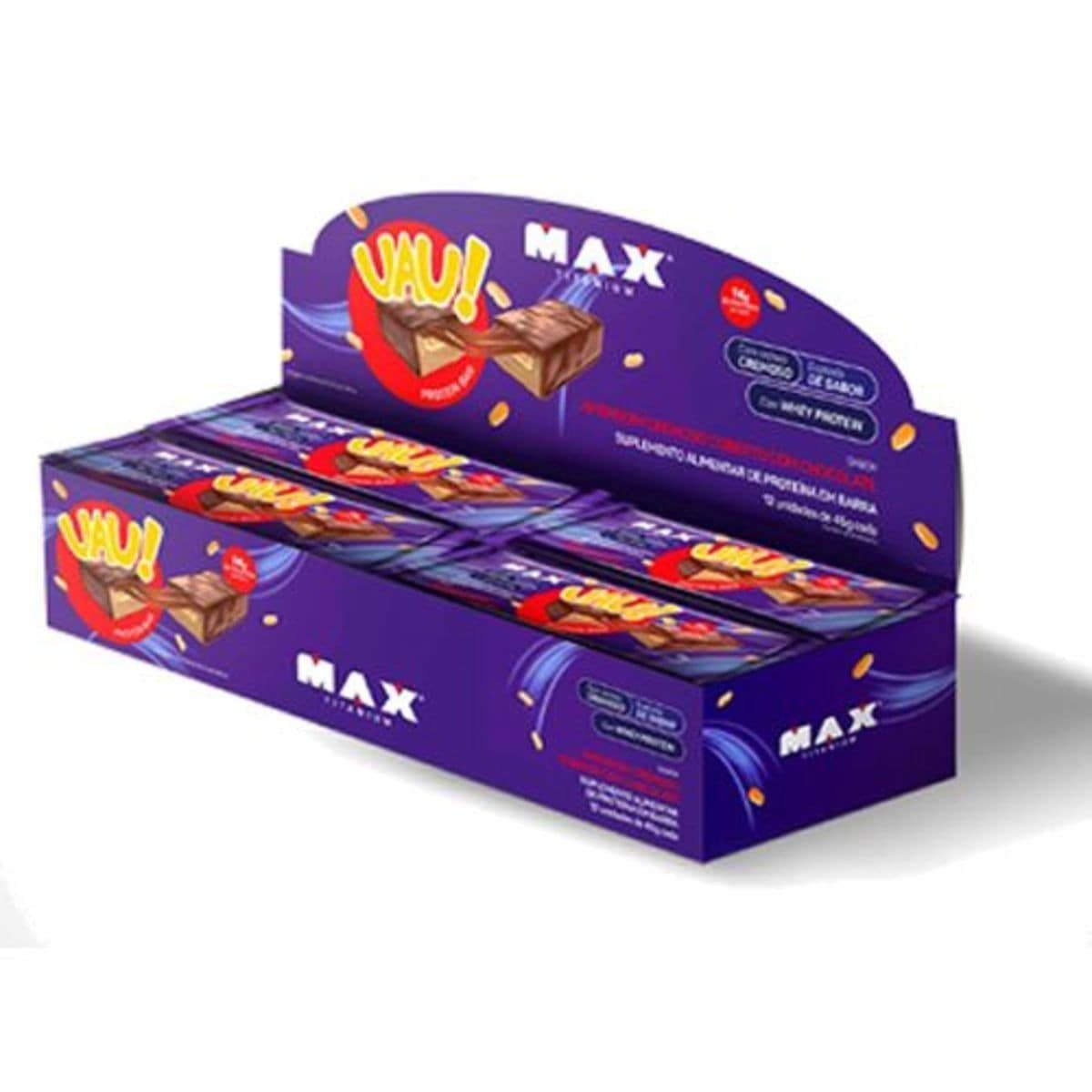Uau Protein Bar - 12 Unidades 45g Amendoim Cremoso Coberto com Chocolate - Max Titanium
