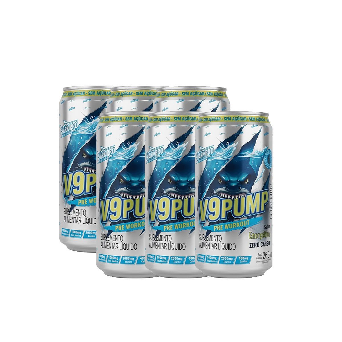 V9 Pump Drink Pr�-Treino - 6 Latas 269ml Energ�tico - Shark Pro