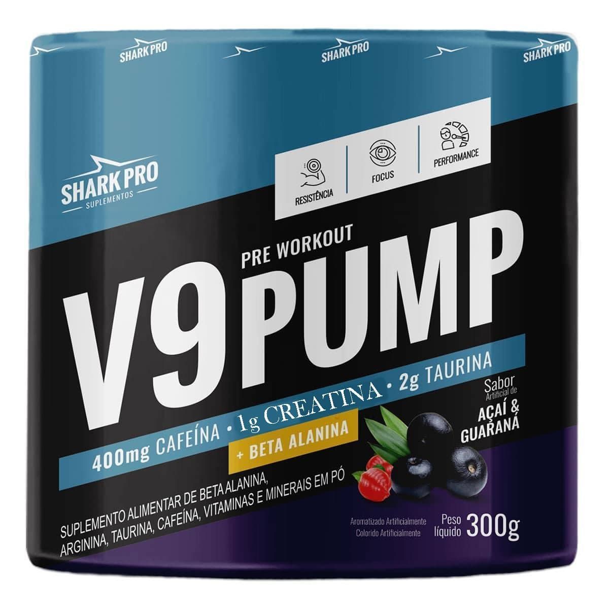 V9-Pump Pre Workout + Creatina - 300g A�a� & Guaran� - Shark Pro