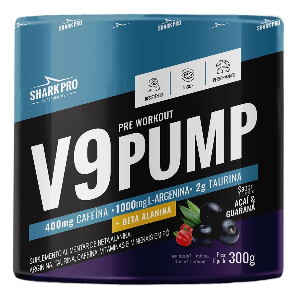 V9-Pump Pre Workout + L-Arginina - 300g A�a� & Guaran� - Shark Pro*** Data Venc. 07/12/2025
