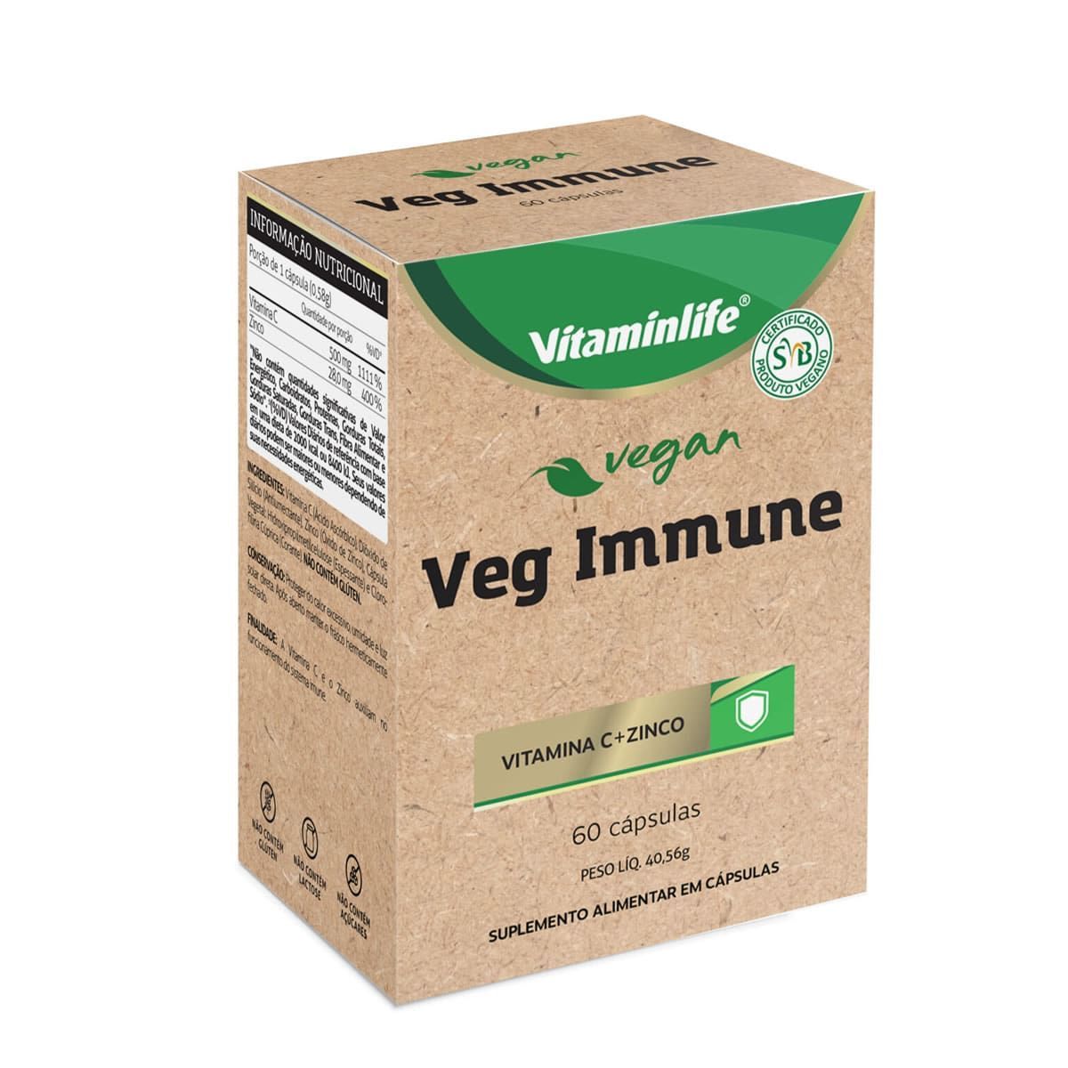 Vegan Veg Immune Vit + Zinco - 60 C�psulas - VitaminLife*** Data Venc. 13/09/2023