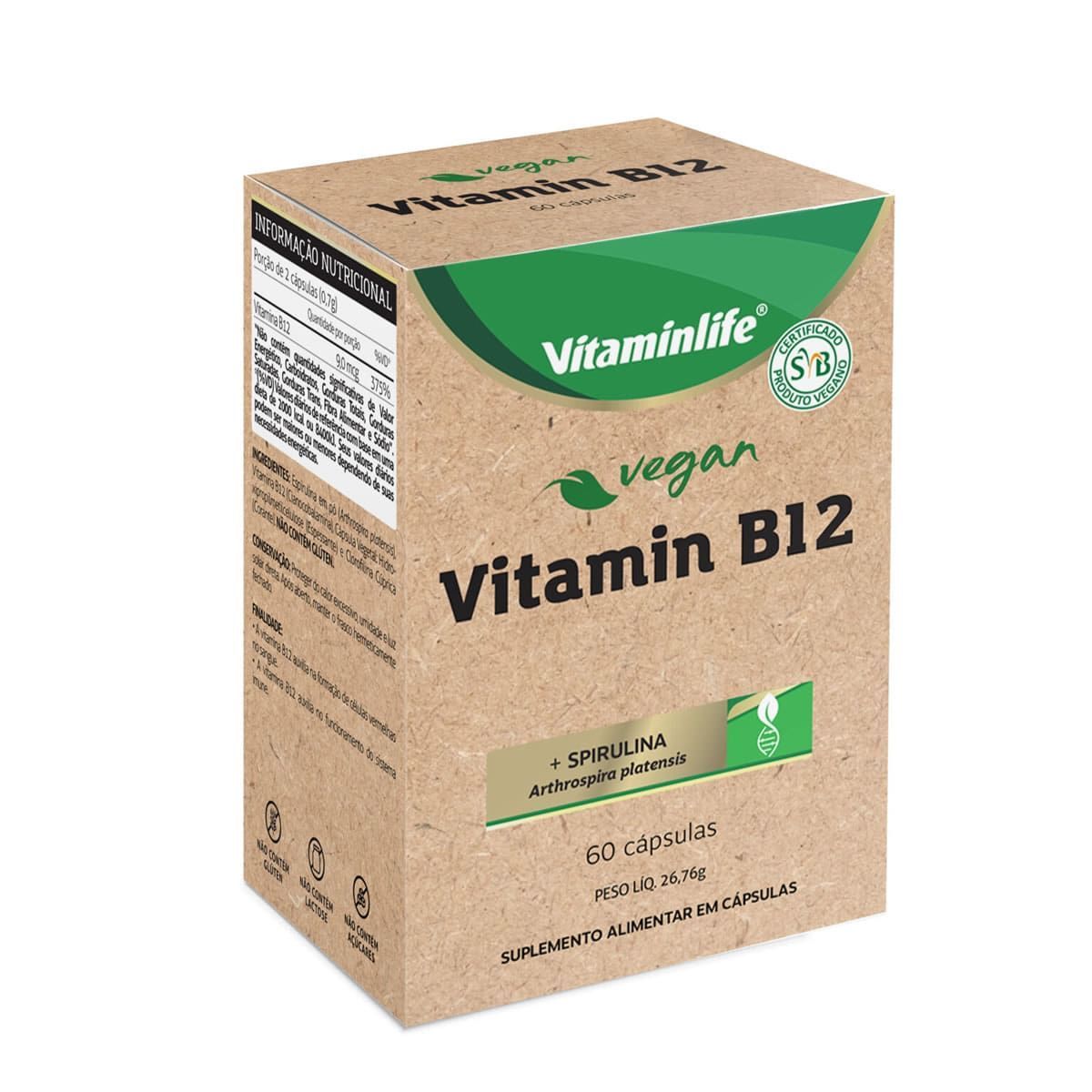Vegan Vitamin B12 + Spirulina - 60 C�psulas - VitaminLife*** Data Venc. 14/09/2023